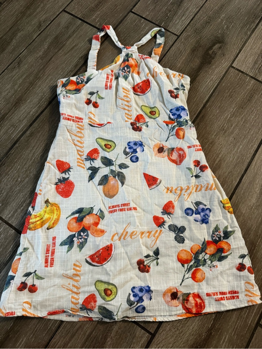 art class White Fruit-Print Cotton Sundress with Multicolor Fruit Motif